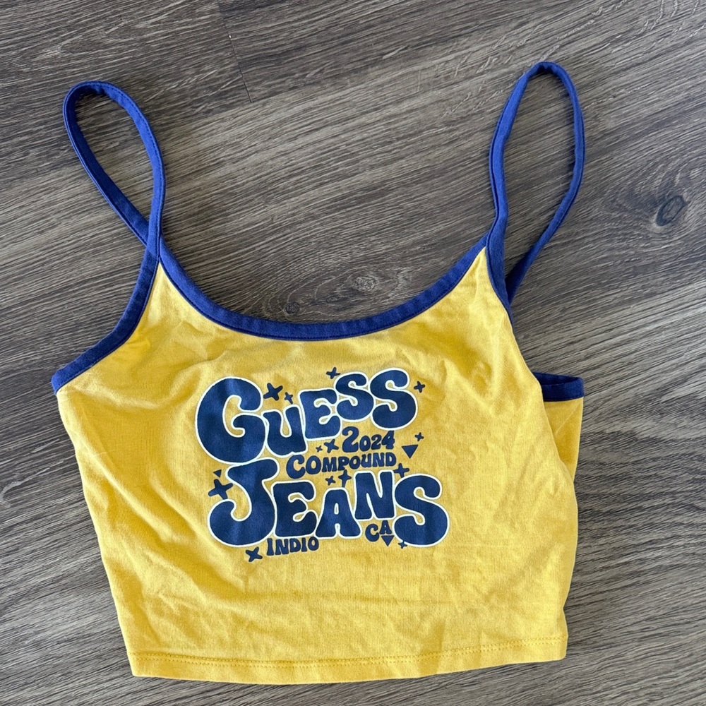 Guess Yellow Crop Top with Blue Accents